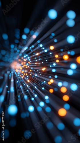 Abstract light streaks with glowing particles representing high speed data flow and technology