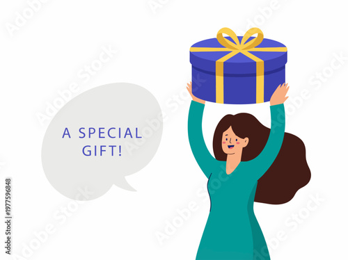 A happy individual holds a beautifully wrapped gift box above their head, symbolizing excitement and joy of giving, perfect for celebrations and special occasions.