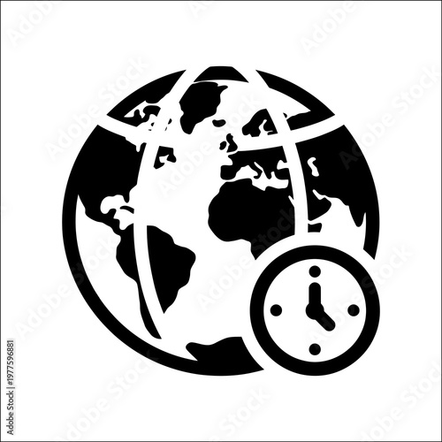 Western Hemisphere globe with stopwatch overlapping bottom right, global time urgency