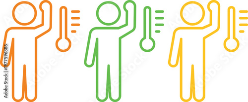 Stylized stick figure icons with varying temperature and humidity indicators