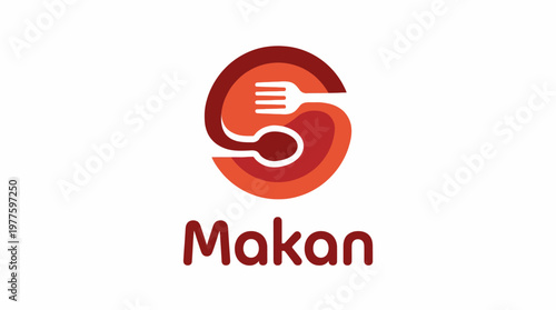 A creative logo design for 'Makan', symbolizing the act of eating with utensils, representing culinary experiences and cultural connections through food and dining.