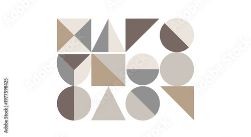 Abstract Geometric Shapes Mosaic Composition with Triangles Circles and Squares.