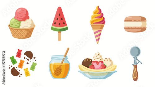 This vibrant image features a variety of delectable ice creams, popsicles, and sweet treats, capturing the joy and excitement of summer dessert indulgence.
