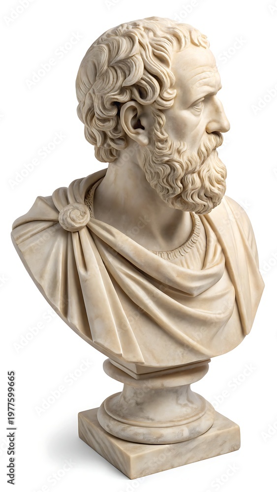 Fototapeta premium Marble bust of a thoughtful ancient Greek philosopher on pedestal