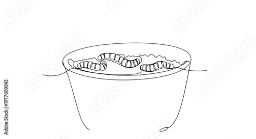 Bowl of worms one line drawing. Minimalist continuous line art vector illustration. Fishing bait and gardening concept isolated on white background