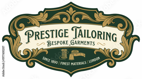 Tableau sur toile An elegant logo design for 'Prestige Tailoring' showcasing bespoke garments, representing craftsmanship and quality in tailored clothing with a rich historical context
