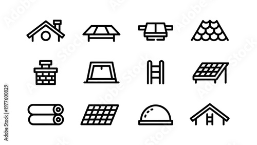 Roofing and Construction Line Icons Set, isolated on white background