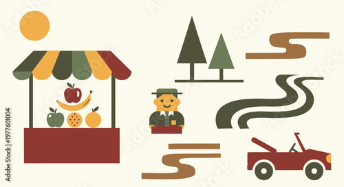 Fruit Stall Market Stand With Fresh Produce.