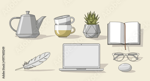 Laptop With Accessories On Minimal Desk Scene.