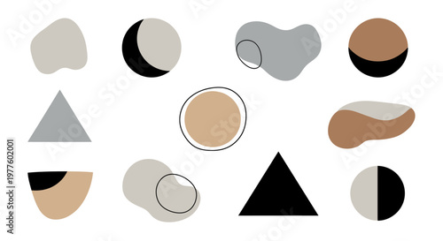 Geometric Abstract Shapes Featuring Circles Triangles and Spheres.