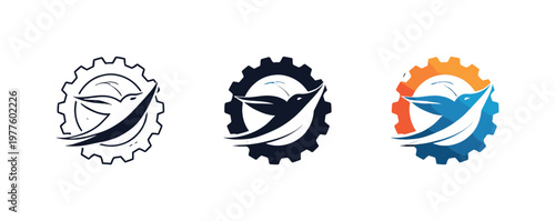 Freedom metaphor conveyed by a circular sprocket gear suggesting motion and independence, same silhouette echoed three times