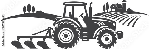 Creative tractor silhouette with slight ground shadow and subtle detail lines