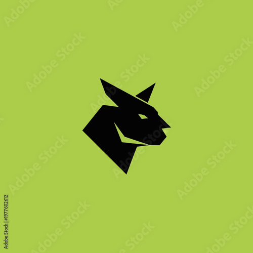 Stylized Black Wolf Head Logo on Green Background.