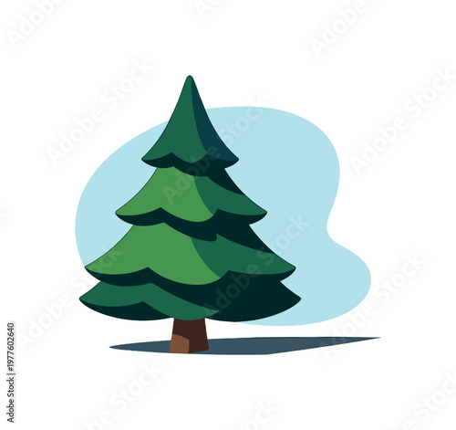 Compact pine tree silhouette shown in macro close-up perspective focusing on clean edges and proportions, positioned in the left