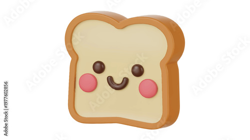 Cartoon slice of bread with smiling face and rosy cheeks