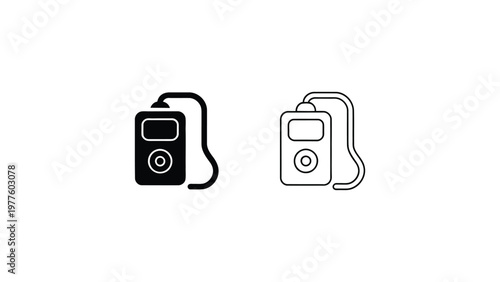 portable music player icons set with solid and outline styles audio device symbol minimal flat design isolated on light background vector
