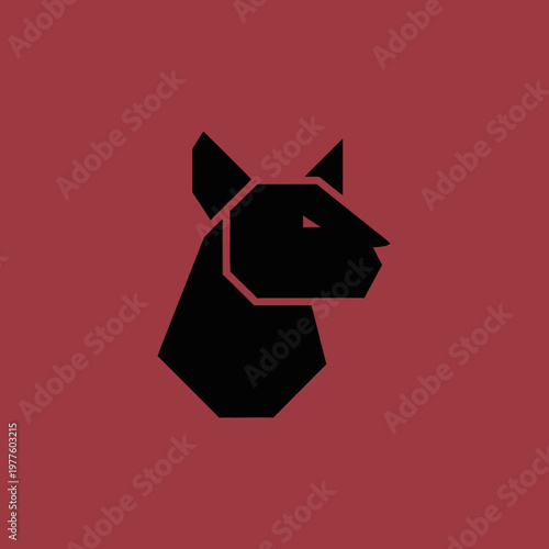 Geometric Black Dog Head Silhouette Minimalist Design.