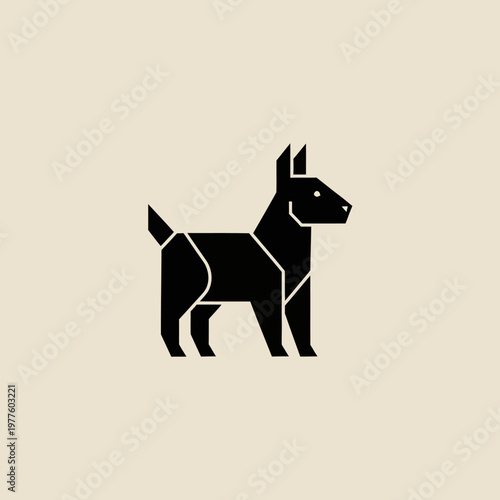 Geometric Black Dog Silhouette Icon.