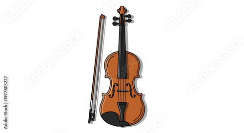 Violin and bow isolated on white background