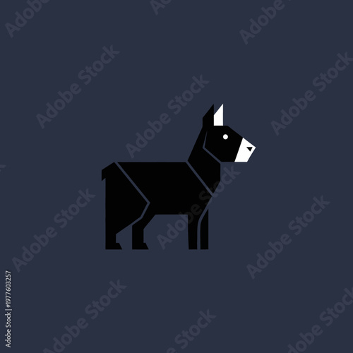 Geometric Black Dog Silhouette Standing Profile View.