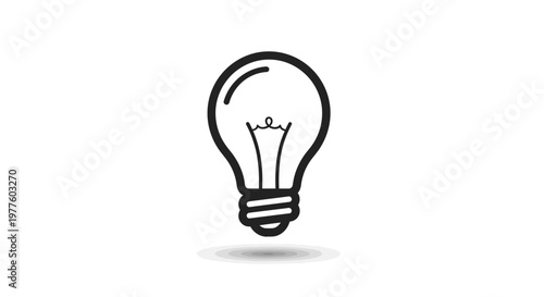 Black and white light bulb icon with shadow