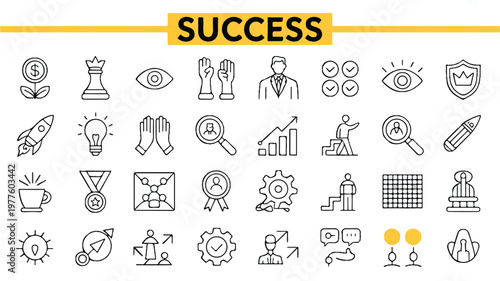Collection of line icons related to success and business concepts