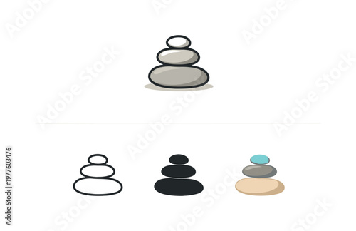 Visual balance metaphor conveyed by a smooth oval stone stacked form simplified into one centered zen pebble shape standing alone