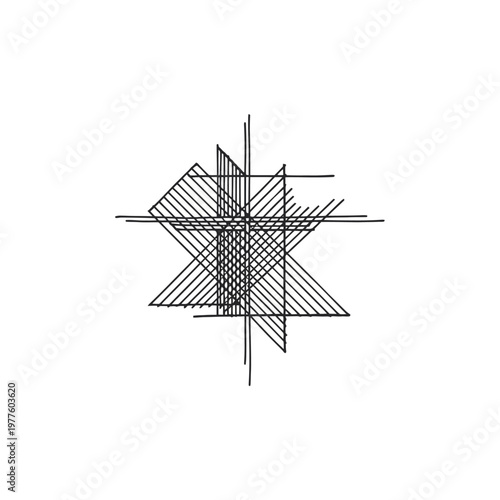 Abstract Geometric Sketch with Intersecting Lines and Hatching.