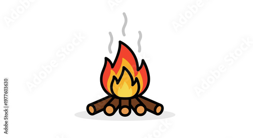 Cartoon campfire with burning logs and smoke