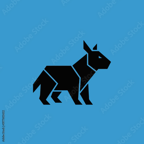Geometric Black Donkey Origami Style Icon.