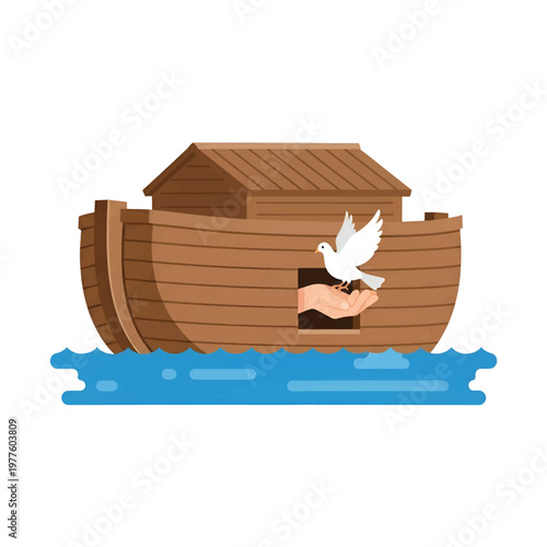 Flat Noah's Ark with Dove Hand Minimalist Vector Illustration