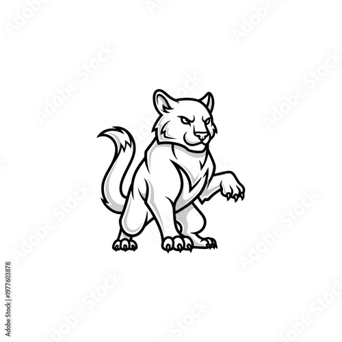 Stylized Black and White Illustration of a Fierce Panther Mascot.