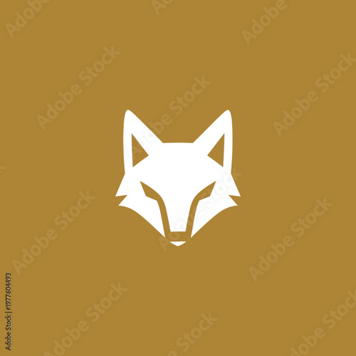 Minimalist White Fox Head Emblem on Golden Background.