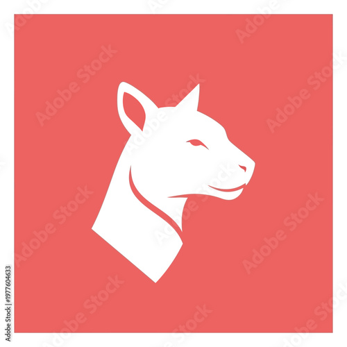 White Wolf Head Silhouette Against Red Background.