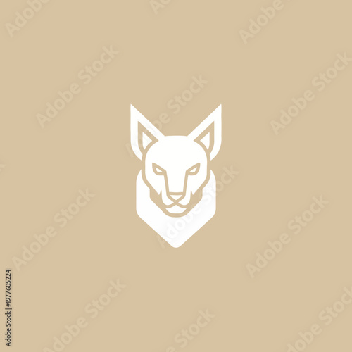 Minimalist White Fox Head Icon on Beige Background.