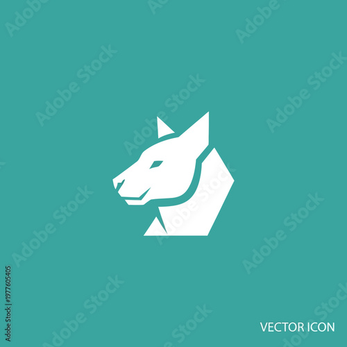 Geometric White Dog Head Silhouette on Teal Background.