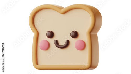 Cute cartoon bread slice with smiling face and rosy cheeks  happy food character