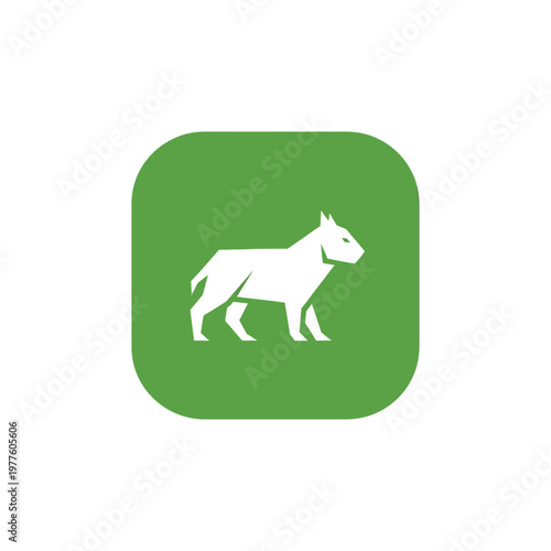 White Dog Silhouette on Green Square Icon.