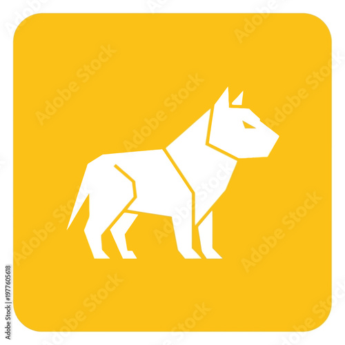Geometric White Dog Silhouette on Yellow Background.