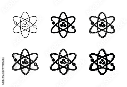 Atom symbol with central nucleus and orbiting electron paths representing science physics and molecular structure | Create ONE