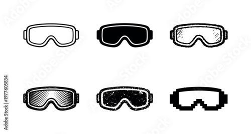 Simple safety goggles icon representing personal protective equipment in hazardous environments | Create ONE image containing