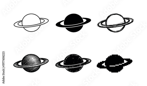 Ringed planet with wide circular band orbiting around its equator, inspired by distant gas giants in outer space | Create ONE