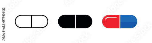 Pharmaceutical treatment concept illustrated by matching medicine pill capsule icons aligned horizontally with identical