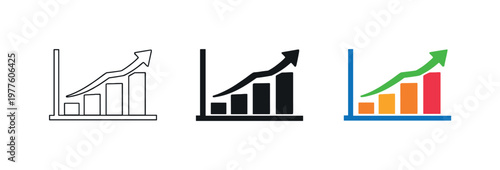 Market Trend Icons. Market outlook concept illustrated by matching line chart with upward arrow icons aligned horizontally with