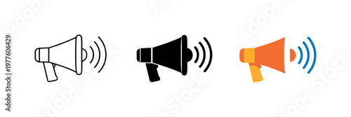 Brand promotion concept illustrated by matching megaphone with sound wave icons aligned horizontally with identical cone shape