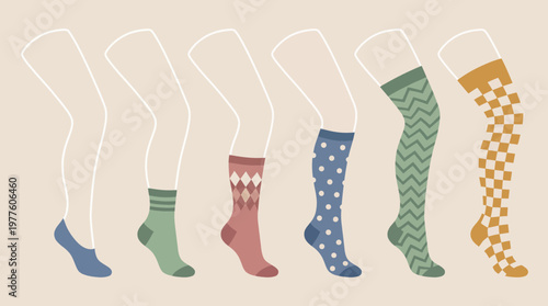 A vibrant and playful display of colorful socks featuring various patterns such as polka dots, chevrons, and argyle, appealing to fun and fashion enthusiasts alike.