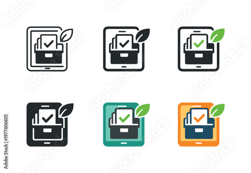 Emblem communicating sustainable digital administration formed by a tablet device contour integrated with a secure archive box