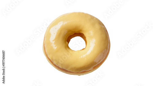 Canvastavla Golden glazed ring donut with a hole in the center, isolated on transparent back
