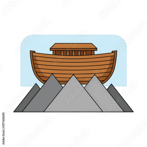 Minimalist Noah's Ark Floating on Water Flat Vector Illustration