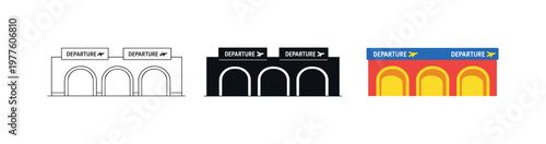Symmetrical Departure Gates. Terminal departure context captured through identical departure gates arranged in a straight row,